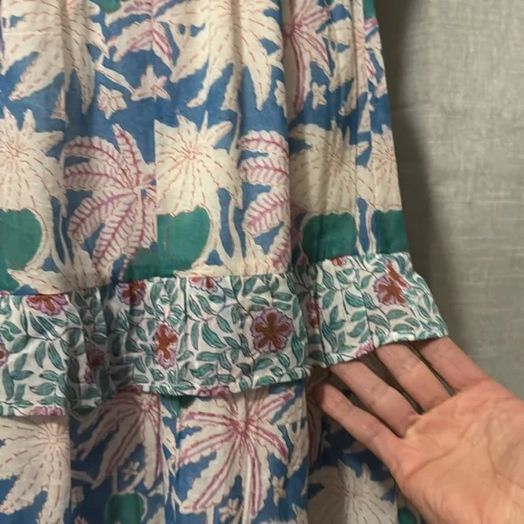 Oliphant brand Dress-XS-Floral-Sleeveless-Cotton-Maxi-Lined-Blue/Pink/Green-EUC